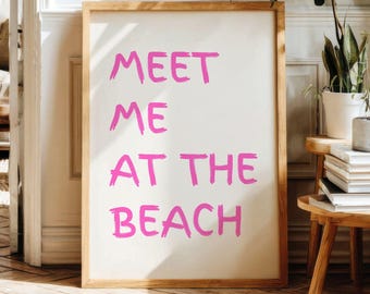 Meet Me At The Beach Poster, Vintage Coastal Typography Art, Ocean Lover Gift (Digital Download)