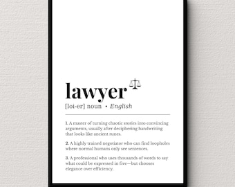 Lawyer Definition Print, Law Office Wall Art, Minimalist Office Decor, Digital Download