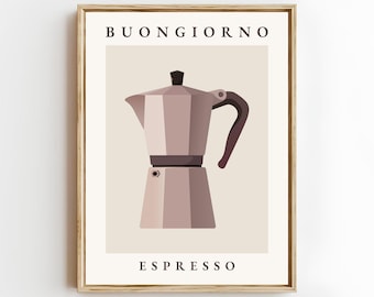 Mokapot-kunstprint: moderne keuken, koffieposter, decor koffiestation (digitale download)