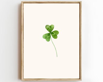 Watercolor Clover Print, St. Patrick's Day Wall Art, Green Shamrock Poster, Digital Download