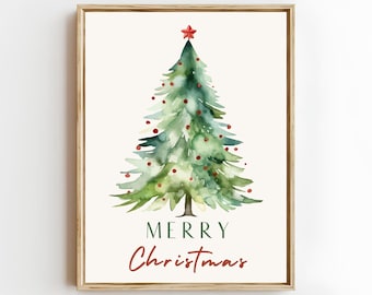 Vrolijke kerstboom afdrukbare muurkunst, kerstafdrukken, modern vakantiedecor, digitale download
