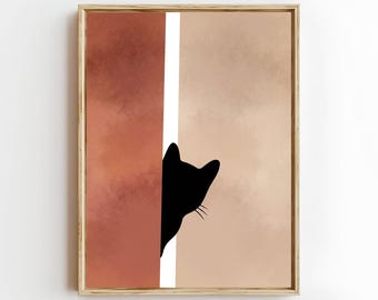 Minimalist Cat Wall Art, Modern Poster, Boho Decor, Animal Sketch, Digital Download