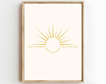 Sun Will Rise Quote Art Print, motiverende poster, inspirerende muurkunst, digitale download