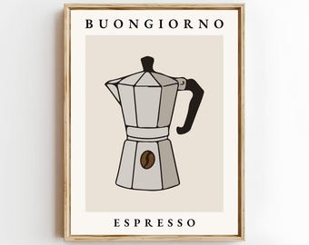 Mokapot-kunstprint: moderne keuken, koffieposter, decor koffiestation (digitale download)