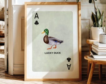 Lucky Duck Wall Art, Ace of Clubs Playing Card Poster, Digital Download