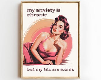 Retro Woman Wall Art, Pin Up Print, Social Anxiety Quote Poster (Digital Download)