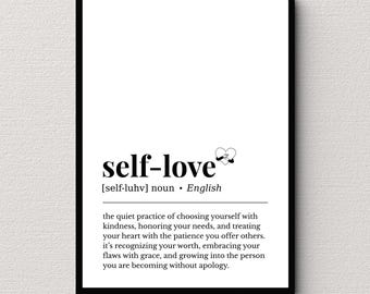 Impresión de definición de amor propio, arte mural minimalista, cita sobre salud mental, póster tipográfico, descarga instantánea