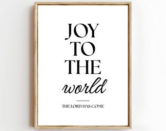 Joy to the World druckbare Kunst, Weihnachtsbibel-Vers-Wanddekor, minimaler Feiertagstypografie