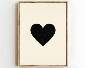 Minimalist Heart Wall Art, Beige and Black Print, Modern Poster, Neutral Decor, Digital Download