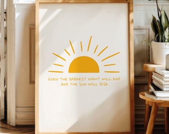Sun Will Rise Quote Art Print, Motivational Poster, Inspirational Wall Art, Digital Download