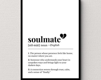 Soulmate Definition Wall Art Printable, Romantic Dictionary Poster, Meaningful Couple Wall Decor, Digital Download