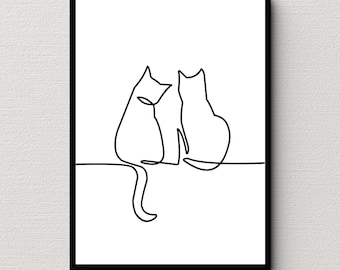 One Line Drawing Cat Wall Art, Minimal Poster (Digital Download)