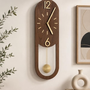 Horloge murale à pendule moderne, montre à quartz silencieuse, décoration d'intérieur scandinave en bois