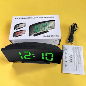LED Digital Alarm Clock Mirror Display Desk Clock Temperature Night Mode USB