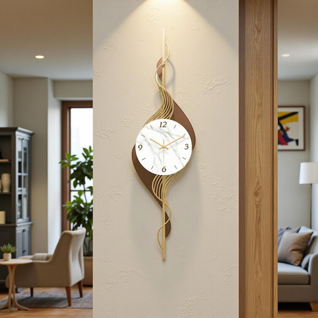 Modern Gold Spiral Wall Clock With Marble Dial – Silent Luxury Home ...