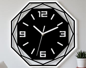 Modern Geometric Wall Clock, Minimalist Black Diamond Design, Quiet PVC Clock