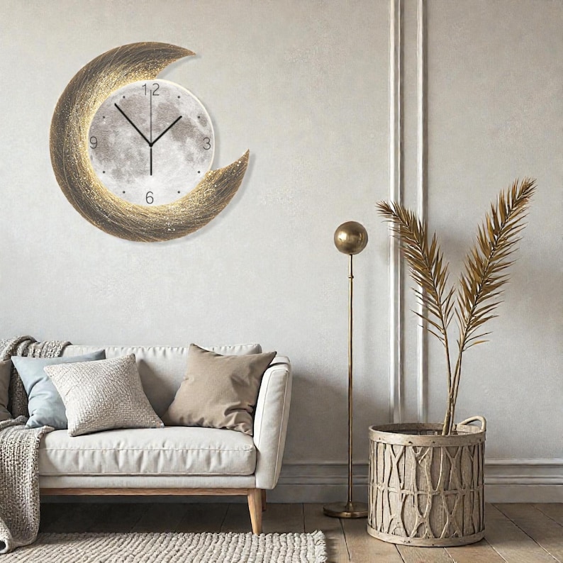 Moon Phase Wall Clock – Modern Lunar Glow Art Clock for Living Room ...