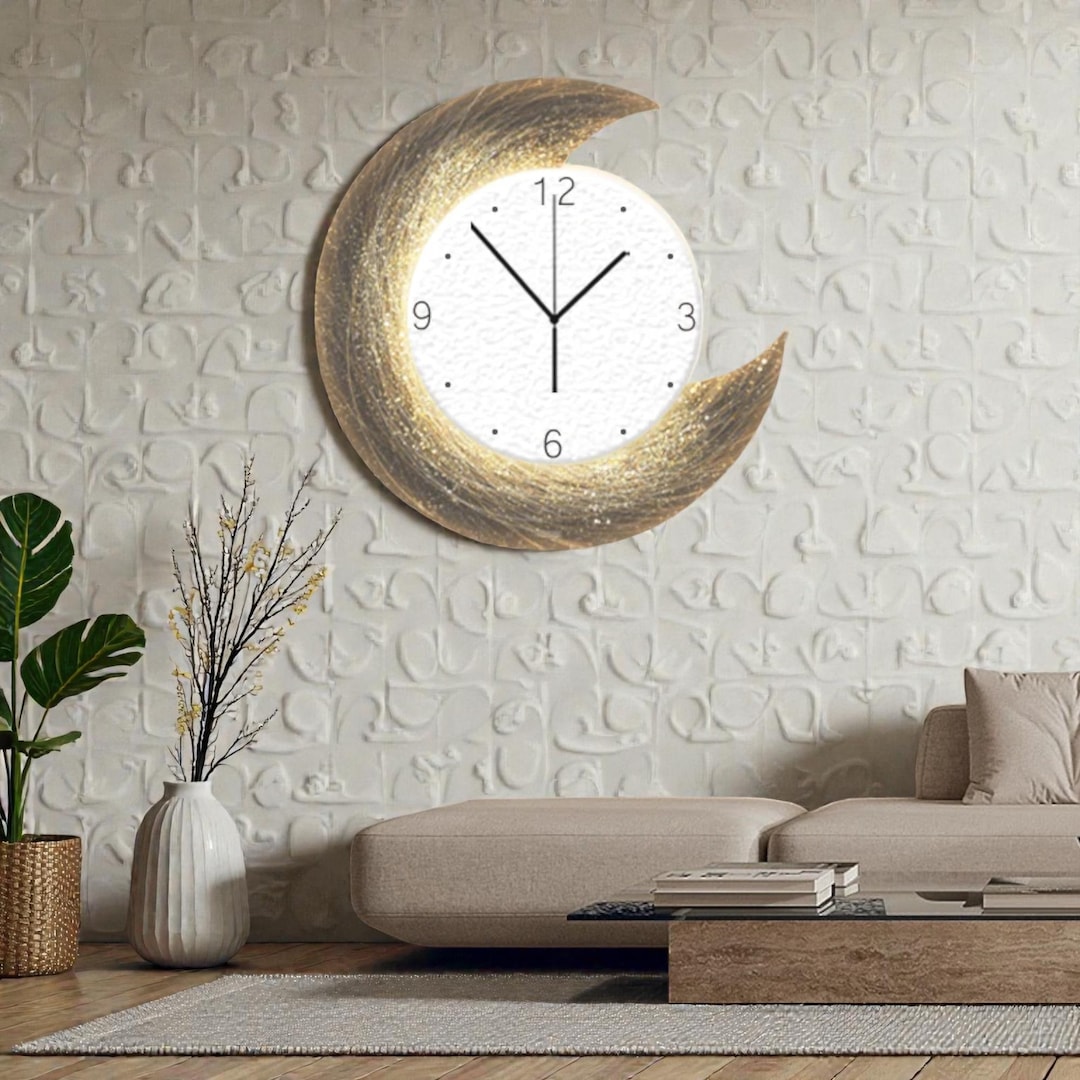 Moon Phase Wall Clock – Modern Lunar Glow Art Clock for Living Room ...