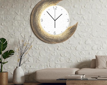 Moon Phase Wall Clock – Modern Lunar Glow Art Clock for Living Room Decor