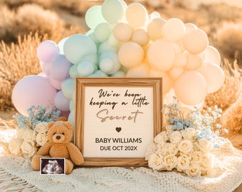 Neutral Boho Pregnancy Announcement | We’ve Been Keeping a Little Secret | Editable Canva Template