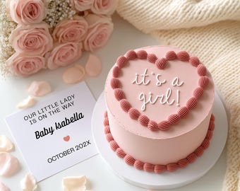 It’s a Girl Gender Reveal Template | Pink Cake Baby Announcement | Editable Canva | Minimal Elegant