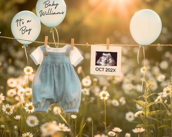 Elegant Minimalist Boy Reveal Template | Baby Boy & Little Brother Pregnancy Announcement | Editable Canva