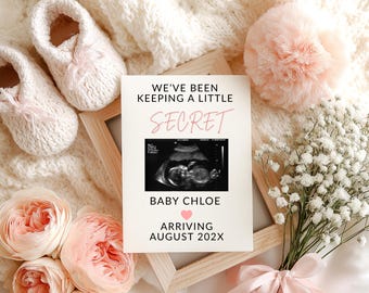 Baby Girl Pregnancy Announcement Template | Pregnancy  Reveal Canva Template | Pink Floral Ultrasound Announcement | Instagram Post