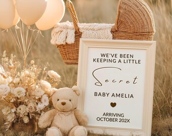 Neutral Pregnancy Announcement Template | Boho Minimalist Modern Baby Reveal | No Ultrasound | Editable Canva | Social Media