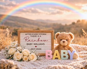 Rainbow Baby Pregnancy Announcement Template | After Every Storm There Is a Rainbow | Neutral Boho Baby Reveal | Editable Canva