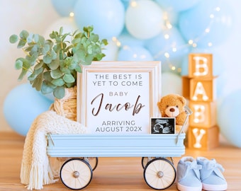 Pregnancy Announcement Template | Baby Boy Blue Reveal | Neutral Nursery Style | Editable Canva | Ultrasound Optional