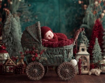 Christmas Newborn Sleigh Digital Backdrop, Santa Outfit (Digital Download)