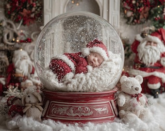 Christmas Newborn Backdrop, Holiday Baby Photo Prop, Festive Globe Photography Composite