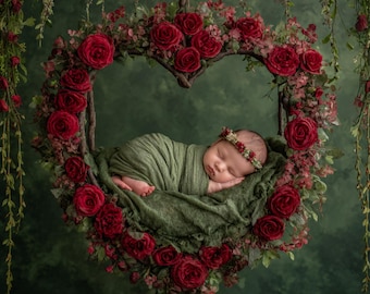 Valentines Day Newborn Photography Backdrop, Floral Heart (Digital Background )