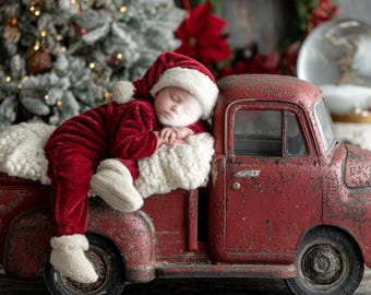 Newborn Christmas Truck Digital Backdrop, Holiday Photography Prop (PNG)