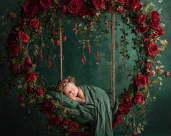 Newborn Valentine's Day Digital Backdrop, Floral Swing (JPEG, 300 DPI)