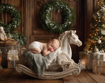 Dreamy Winter Newborn Backdrop: Moon Sled, Christmas Tree (Digital Download)