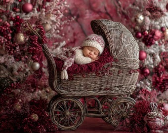Newborn Christmas Backdrop, Festive Baby Photo Prop, Holiday Photography Composite, Winter Lights