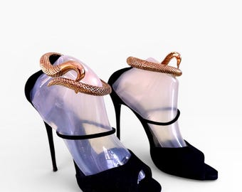 Giuseppe Zanotti zwarte suède enkelbandsandalen met slangenprint roségoud Italiaanse maat 41