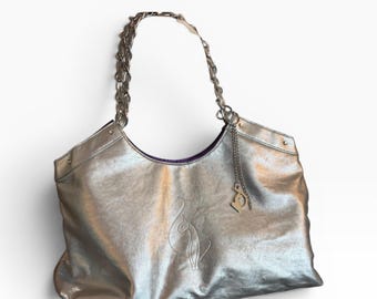 Baby Phat Zilver Metallic Ketting Draagtas Kimora Lee Simmons Y2K Paars Satijn Gevoerde Vintage Hiphop Mode Schoudertas