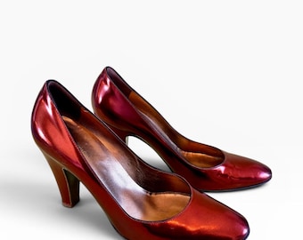 Roberto Cavalli metallic rode iriserende lakleren pumps (EU 39 / VS 9)