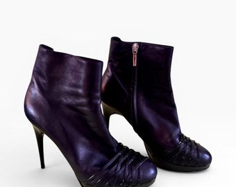 Christian Dior zwarte leren enkellaarzen met geweven roosters en plateaus (Galliano-tijdperk)