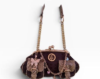 Rocawear Archive Monogram Python Vlinder Bedel Schoudertas Y2K Kiss Lock