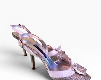 Ralph Lauren-collectie witte hagedis slingback sleehakken met reliëfstrik – Made in Italy, maat 7,5