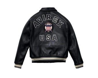 Men’s Avirex Black Real Bomber American Flight Jacket Premium Leather Outerwear for Men Featuring Classic Aviator Styling with Authentic