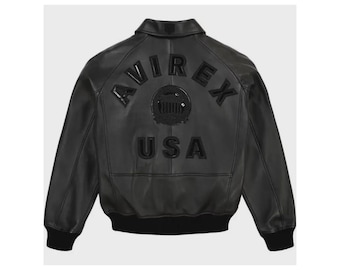 La chaqueta de vuelo americana Avirex negra auténtica para hombre, hecha a mano, es una prenda exterior de primera calidad confeccionada con piel de cordero 100 % auténtica.