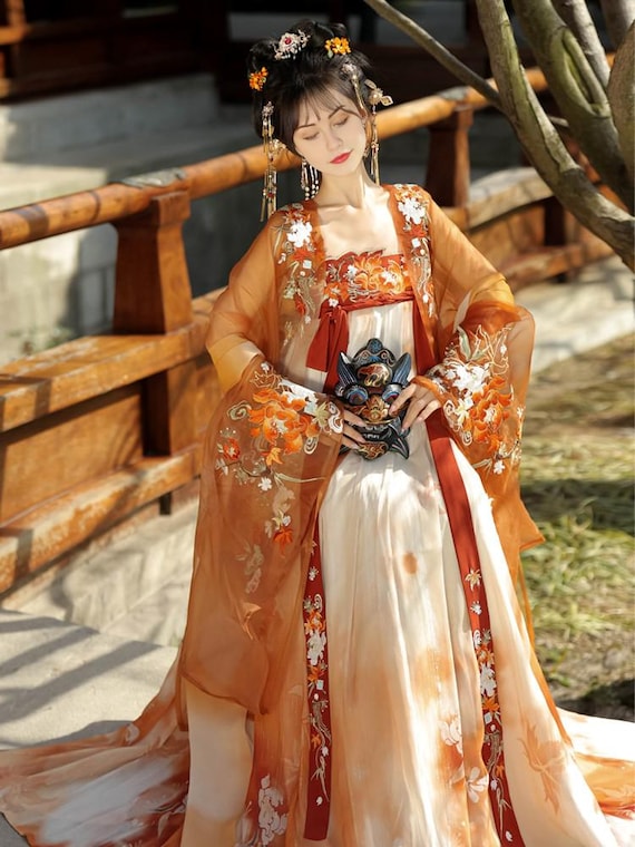 hanfu dresses Red Floral Chinese Tang Dynasty Dress, S and 5% nylon for a comfortable and elegant feel Hanfu Chinese Chinese Clothes Women