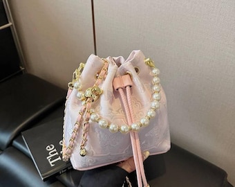 Bolso bordado con cordón / Bolso de mano Hanfu Qipao con perlas, bolso cruzado con estampado floral oriental