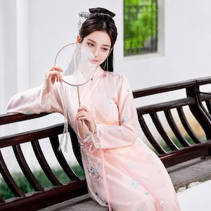 pink royal chinese princess dress Chinese Ancient Princess Pink Hanfu Dress Han Dynasty Palace Lady Embroider
