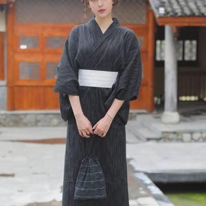 Black Japanese Yukata Kimono Set for Women