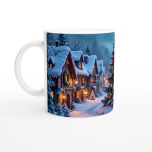 Snowy Village and Christmas Tree Christmas Mug – Ceramic 325 ml – Gift Idea – Winter Christmas Scene